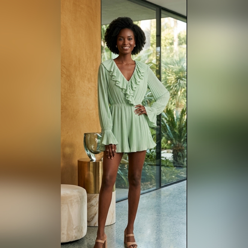 Anthropologie / Endless Rose Mint Pleated Mini Romper, Size XS.